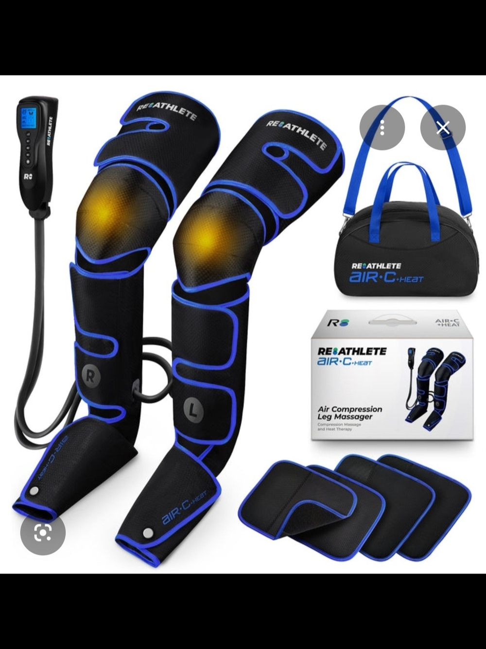 ReAthlete Air-C+ Heat Air Compression Leg Massager - Black with Blue Trim